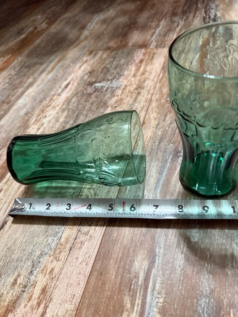 Coca Cola Green Embossed Glass Tumblers - Pair